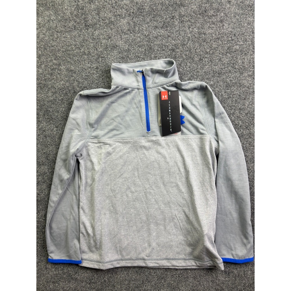 Under Armour 1/4 Zip Pullover Boys Small Gray Threadborne HeatGear 1299370